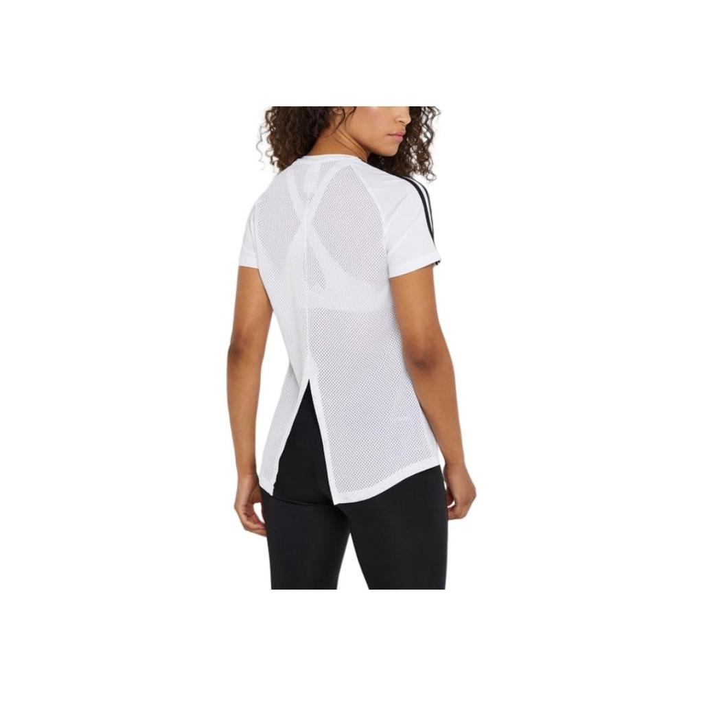 Adidas W D2M 3S Tee Back Split Reflective Logo Lightweight Running Straight Leg Sports Short Sleeve T-Shirt Women Tops White DS8723