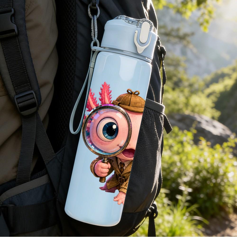1PC Magnifying Glass Boy Character Pattern 750ml Color Plastic Sports Water Bottle Leakproof Flip Straw Lid Suitable for Sports Office Home Use