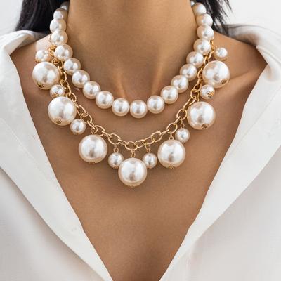 Accessories Ins Imitation Pearl Pendant Collarbone Necklace, French Beaded Retro Multi-layer Necklace for Women