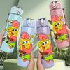 1PC Sponge Bob Bright Cartoon Print 750ml Color Plastic Sports Water Bottle Leakproof Flip Straw Lid Suitable for Sports Office Home Use