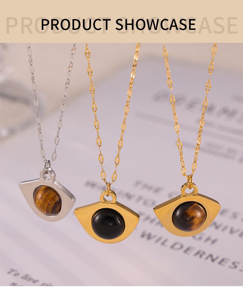 Retro Tiger Eye Fish Mouth Titanium Steel Necklace for Women - Fashionable Light Luxury Design