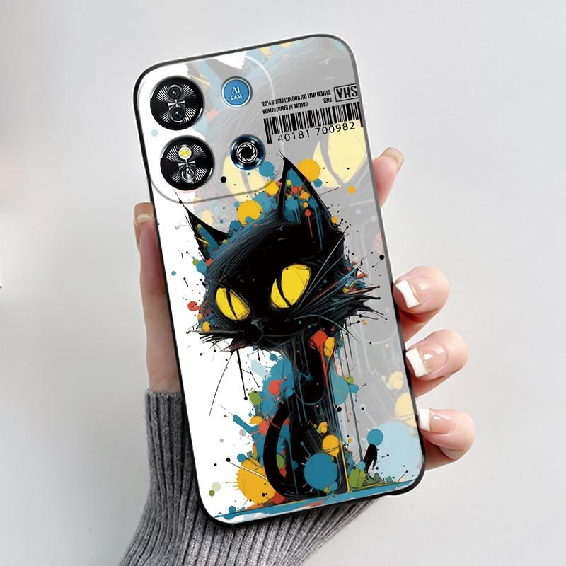 Casing For Oukitel C57S/C57 Pro/C57 Plus/C57 Ultra/BLU J12 Case Aesthetic Cute Cat Cartoon Black Soft Silicone Shockproof Cover