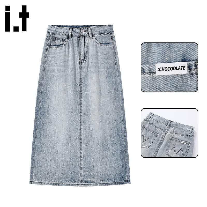 Women s Retro Denim Slit Skirt XS