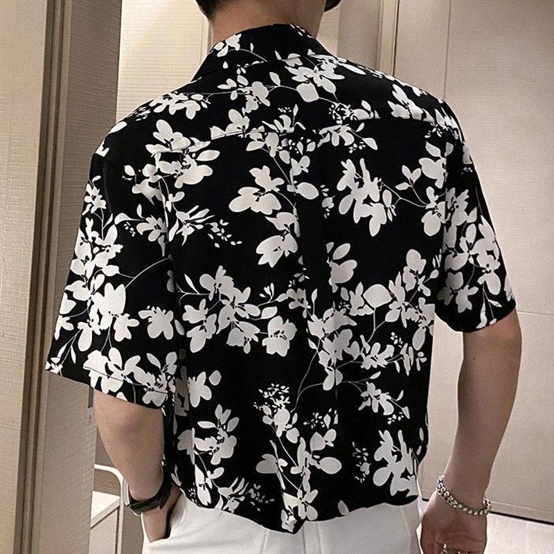 Men's Clothing Broken Flowers Shirts Stylish Pockets Spliced Summer Turn-down Collar Loose Casual Vintage Single-breasted Shirts