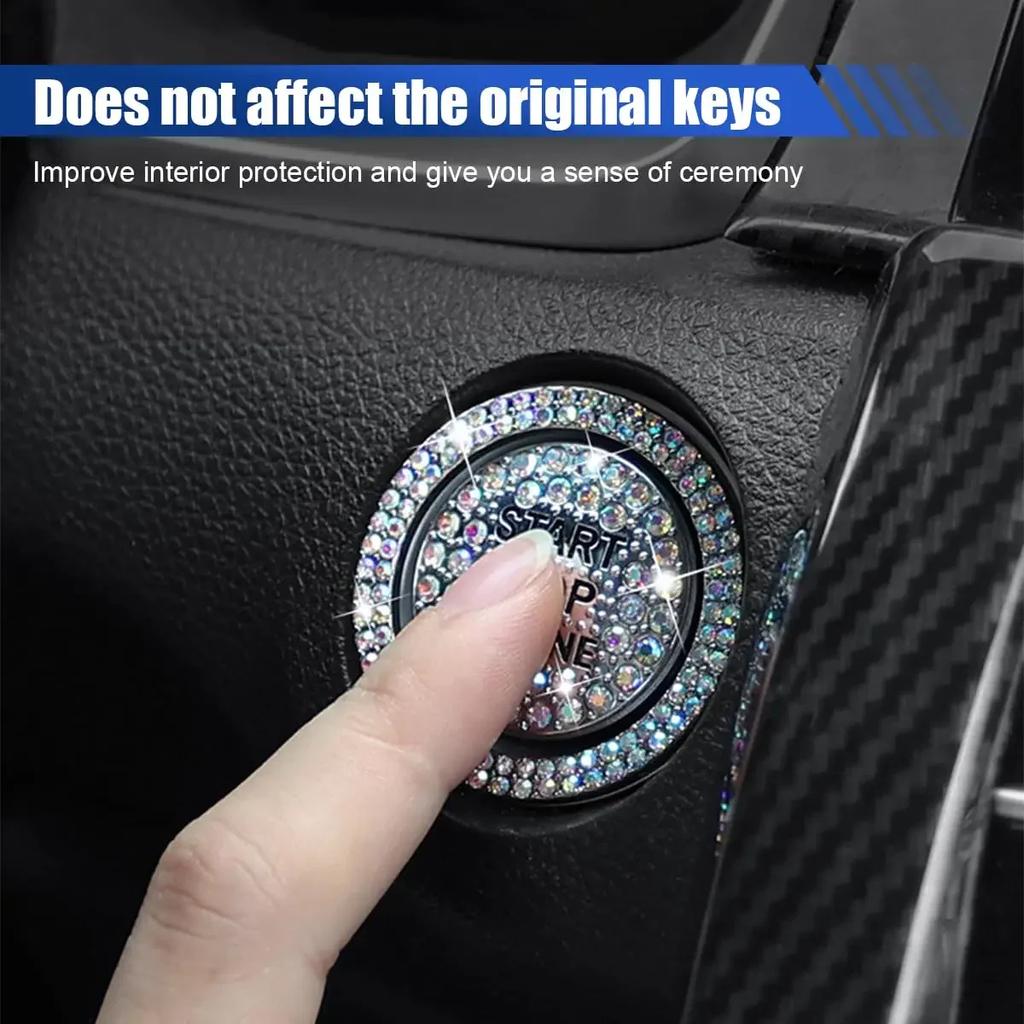 Car Bling Crystal Rhinestone Engine Start Ring Decals, Car Push Start Button Cover Sticker, Sparkling Car Interior Accessories