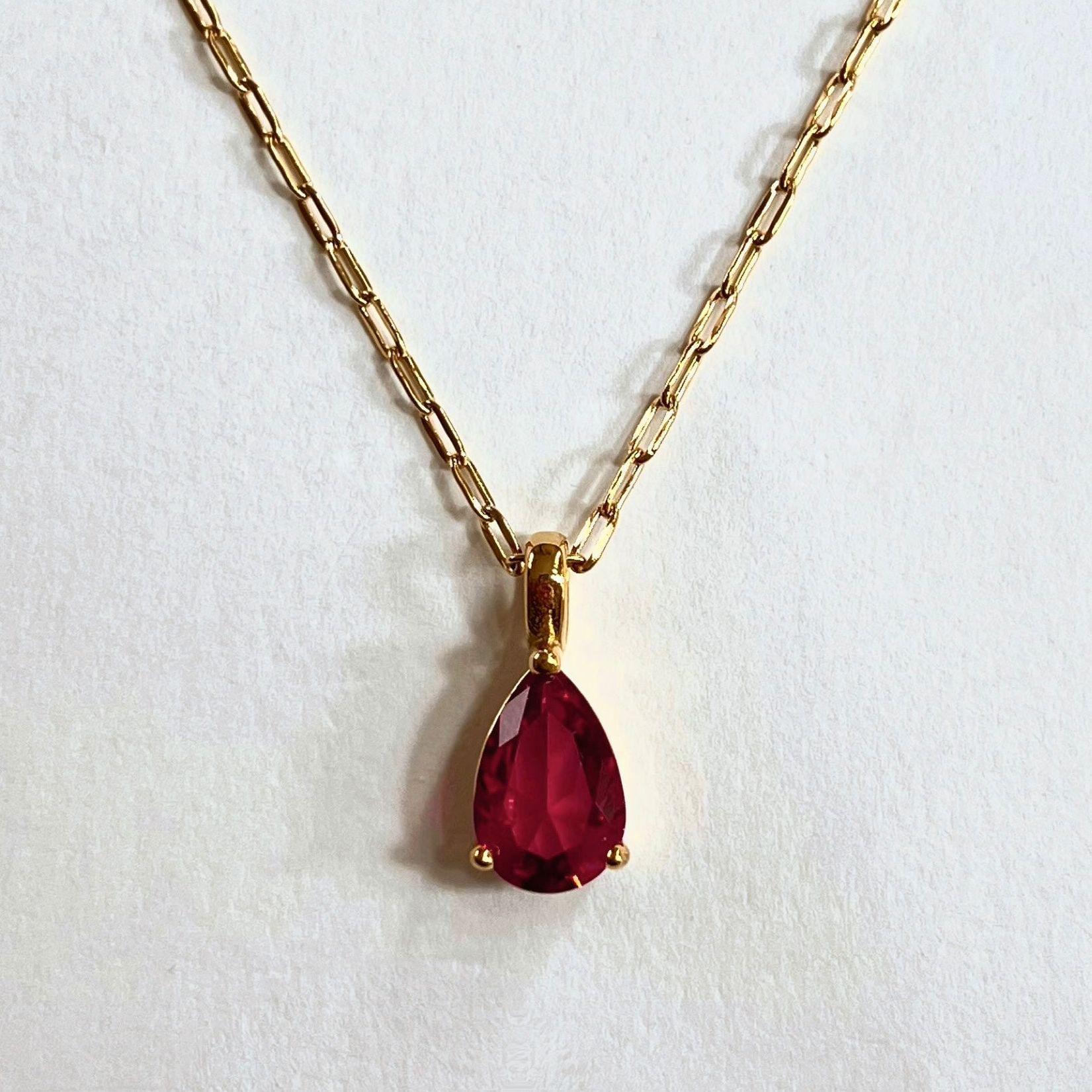 Teardrop Zircon Pendant Necklace - December Birthstone, Titanium Steel, 12 Zodiac Flowers, High Color Retention