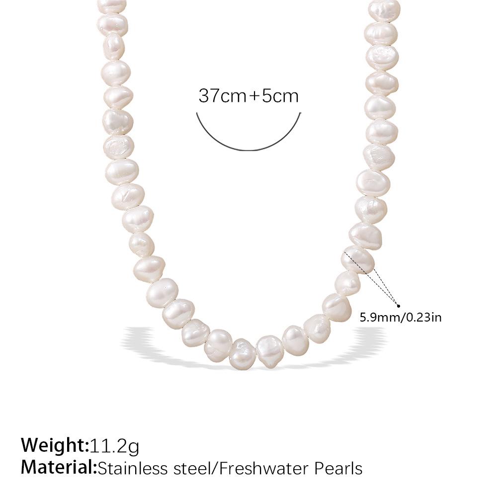 Elegant Pearl and Stainless Steel Beach-Style Necklace & Bracelet Set for Women