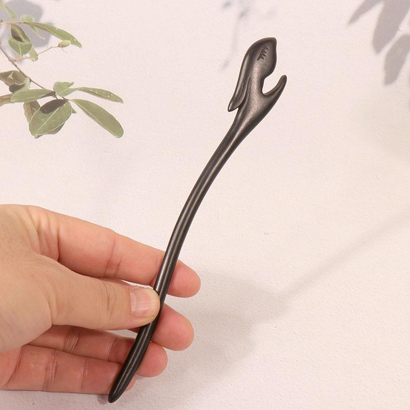 Exquisitely Carved Ebony & Sandalwood Hairpin - Ancient Chinese Style Accessory for Updos and Hanfu Headdress