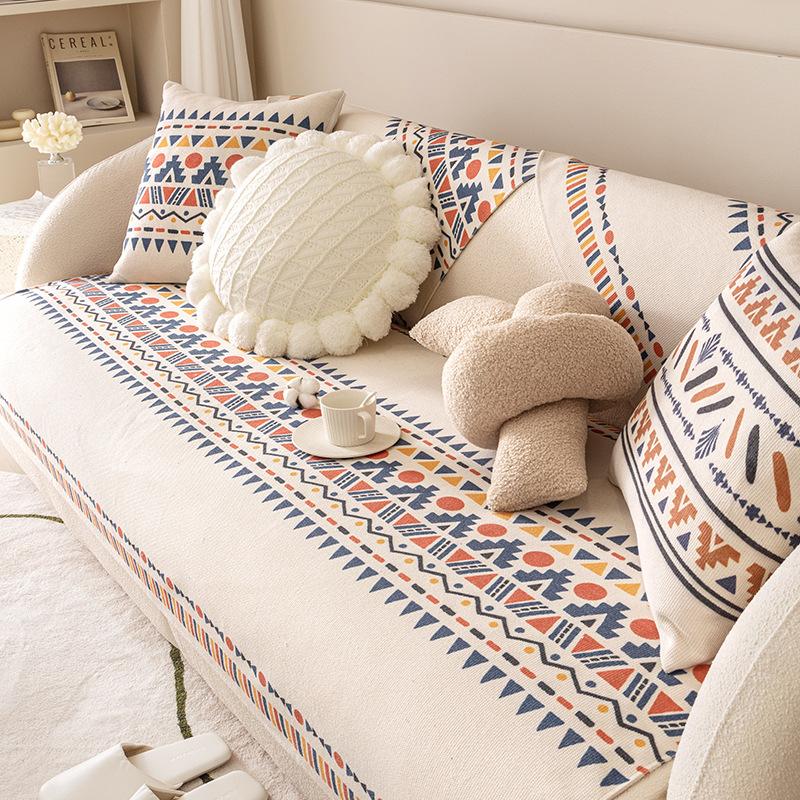 Retro Cotton and Linen Sofa Cushion Nordic Summer Universal Cushion Sofa Cover Backrest Towel