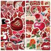 50Pcs/Set Retro Red Aesthetics Stickers DIY Fashion Waterproof Doodle Decals Stickers (2 Styles)