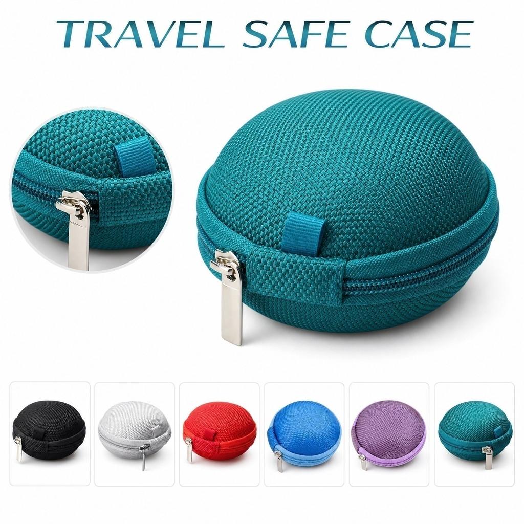 Compact Round EVA Hard Shell Case Small Storage Organizer for Earplugs Data Cables and Small Accessories Portable Zipper Closure