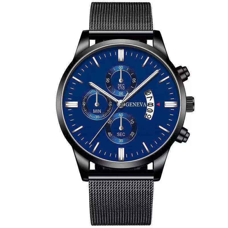 Blue Men'S Mesh Strap Watch Men'S Quartz Calendar Watch Fashion Business Watch