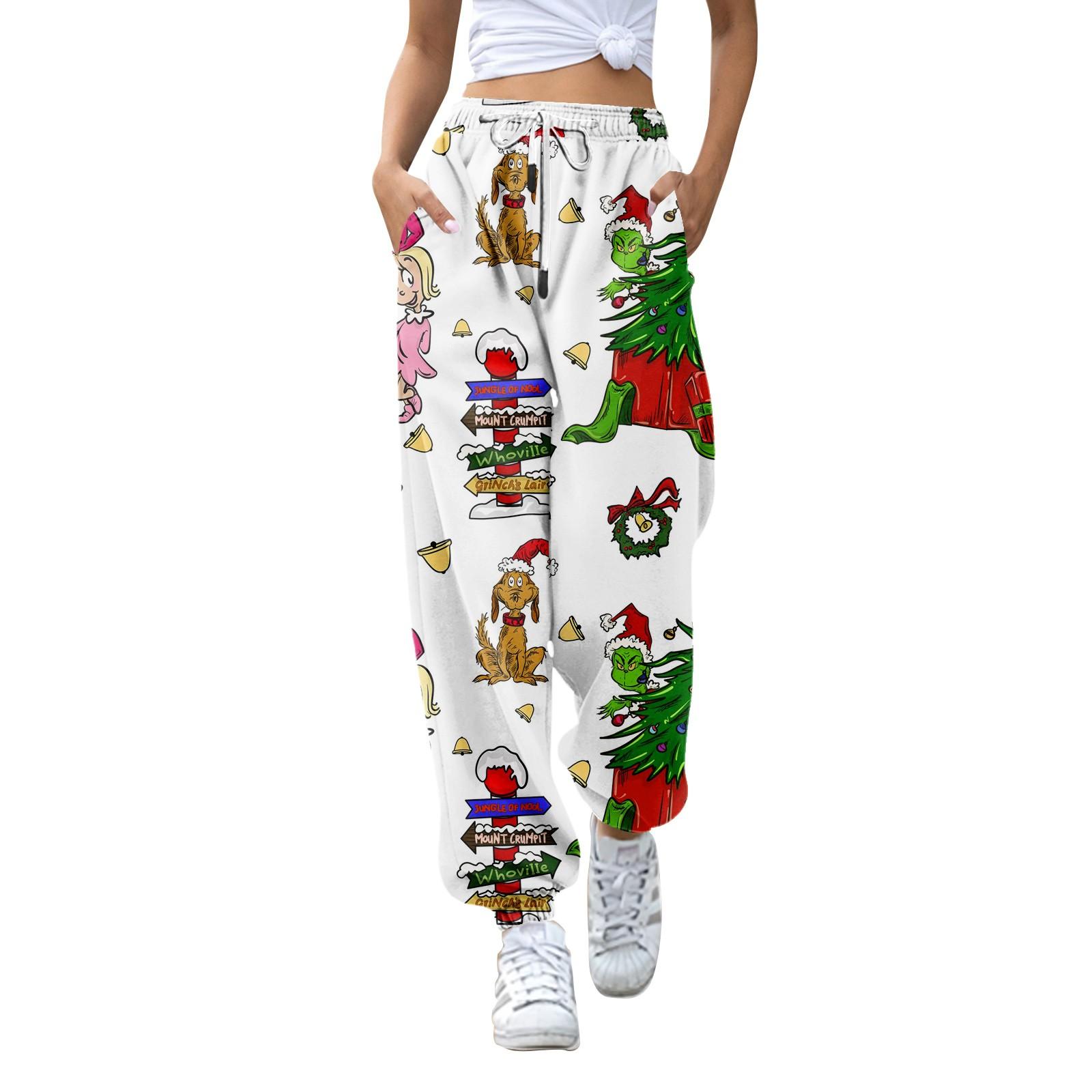 

Женские модные рождественские свободные спортивные брюки повседневного стиля на кулиске однотонные XL белый