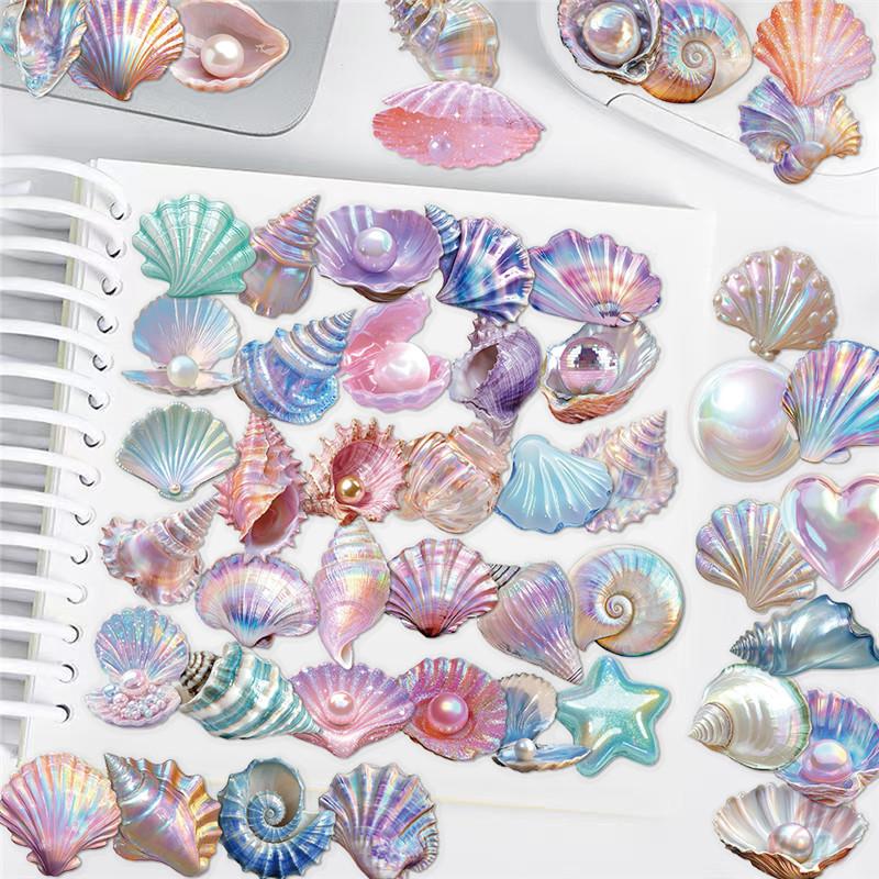 50Pcs/Set Shell Conch Starfish Pearl PET Stickers Waterproof DIY Fashion Doodle Decals Stickers