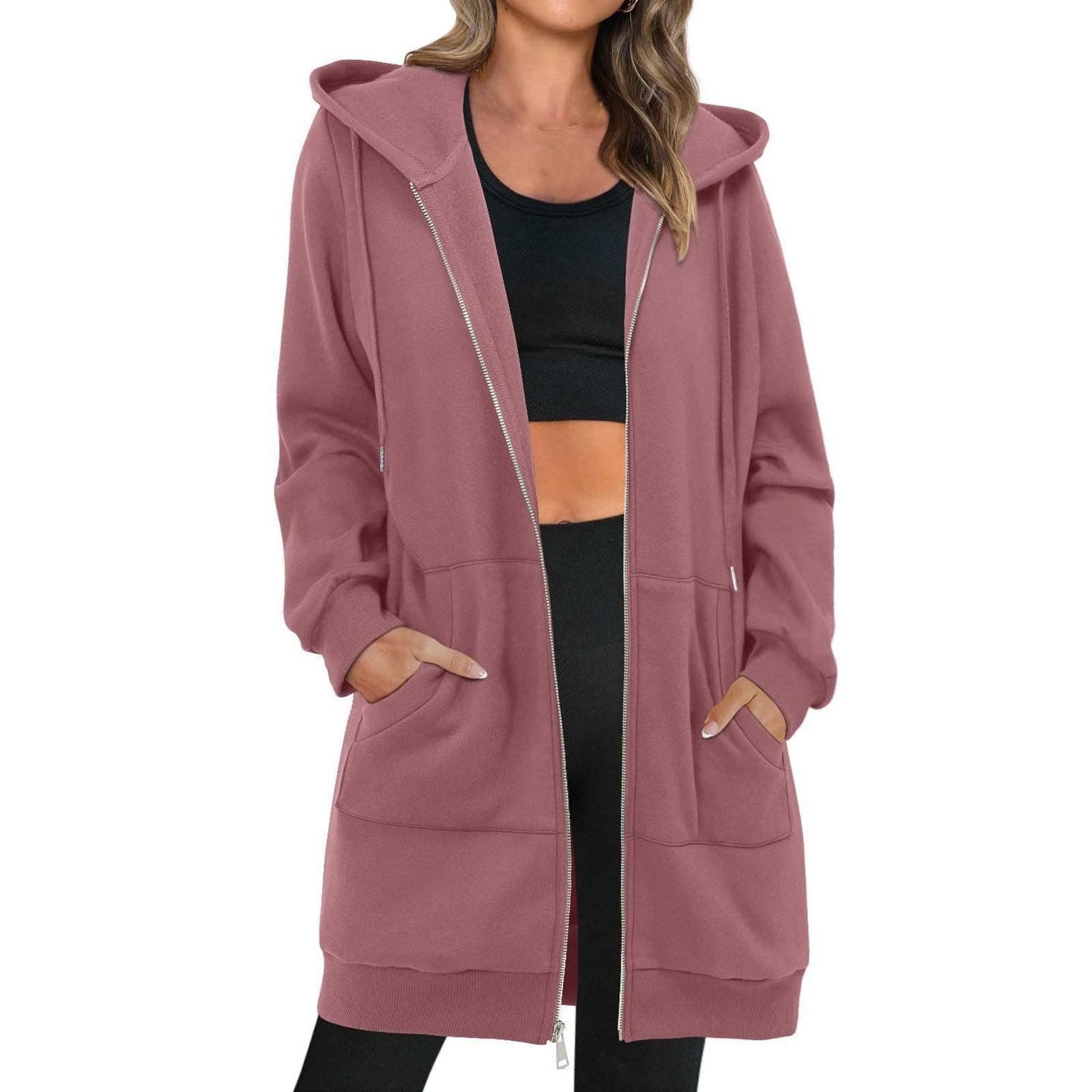 

Женская толстовка на молнии с длинным рукавом, толстовки с капюшоном и карманами, куртка, пальто для женщин S горячий розовый