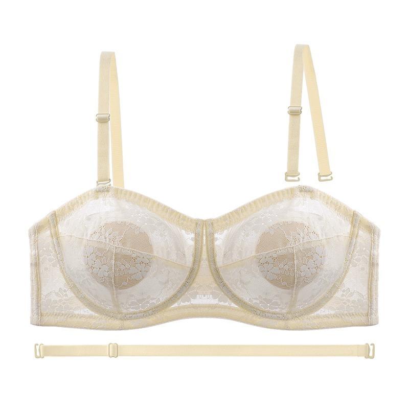 Женский кружевной бюстгальтер-минимайзер с тонкой чашкой, беспроводной, прозрачный, с косточками 34 шампанского