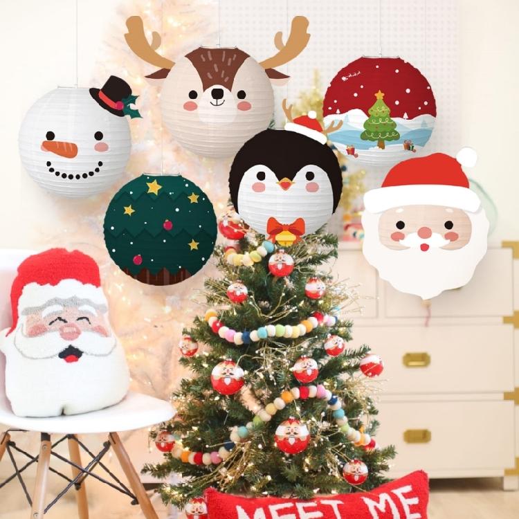 Christmas Party Decoration Cartoon Lanterns Thick Recycled Paper Materials Easy Fold Assembly For Indoor Outdoors Festival Displays
