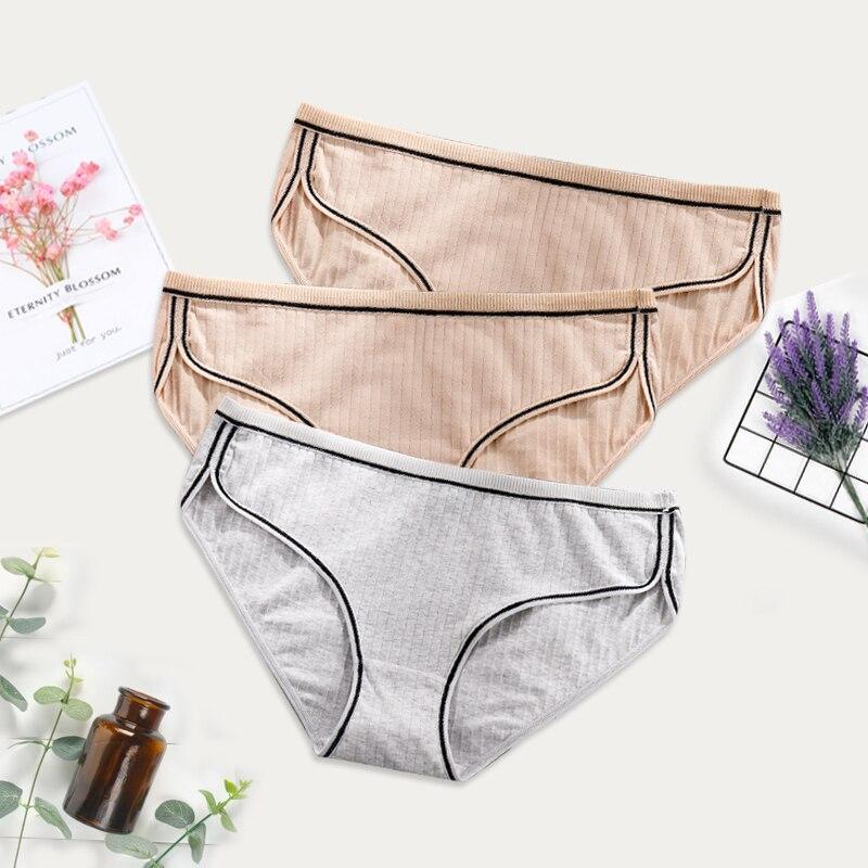 3 buc/pachet Slip femei din bumbac Lenjerie intima Culoare uni Chiloți moale cu talie medie Plus Size