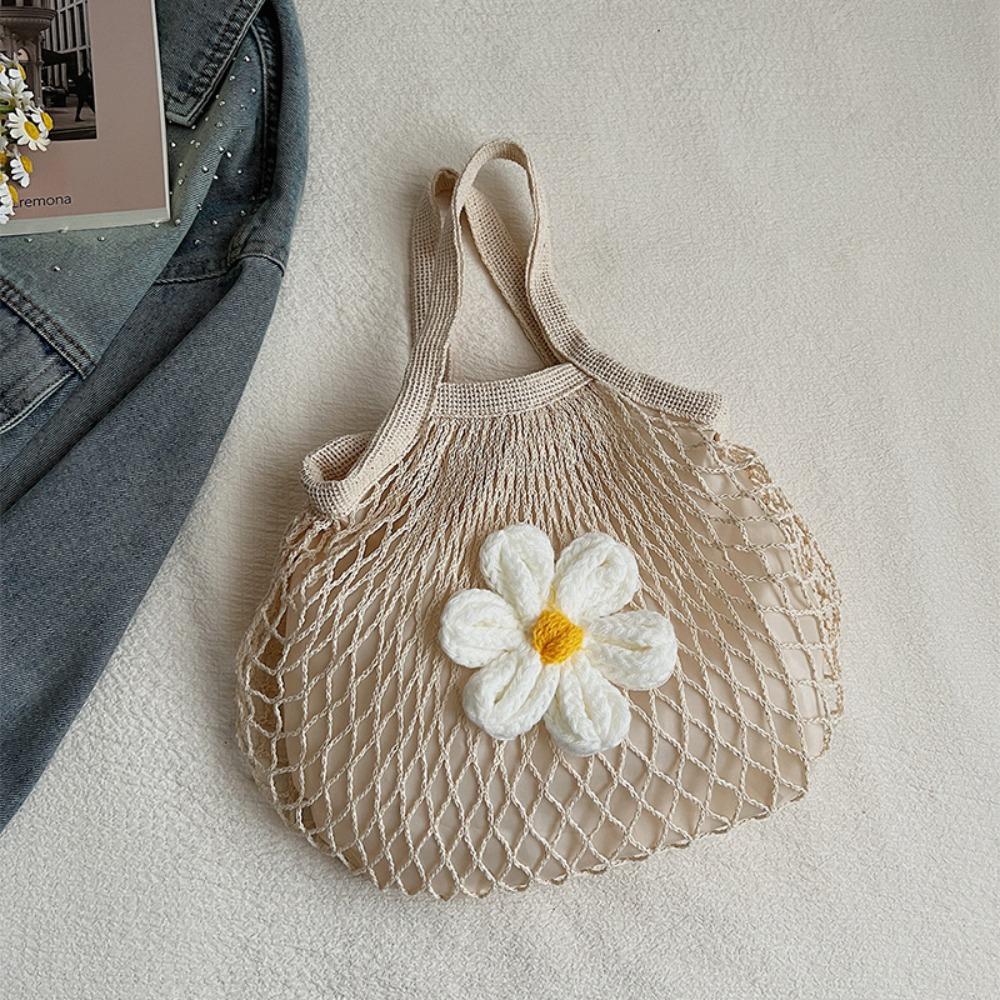 Summer Hollow Out Weave Bag Flower Beach Handbag Leisure Woven Handbag  Picnic белый