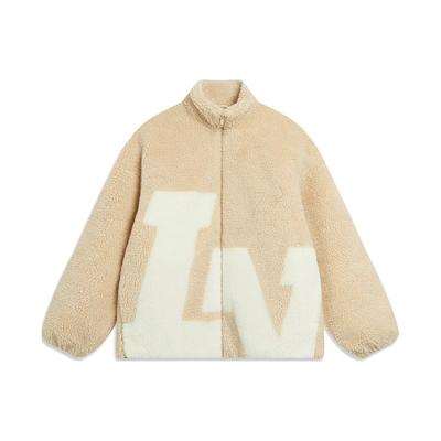Li Ning Color Block Warm Loose Short Lamb Fleece Jacket Unisex Jacket Milk-Brown AFDT947-3