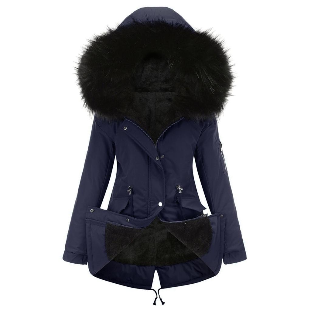 Women Mid-length Hooded Winter Warm Plus Fleece Coat Plus Cotton Padded Coat