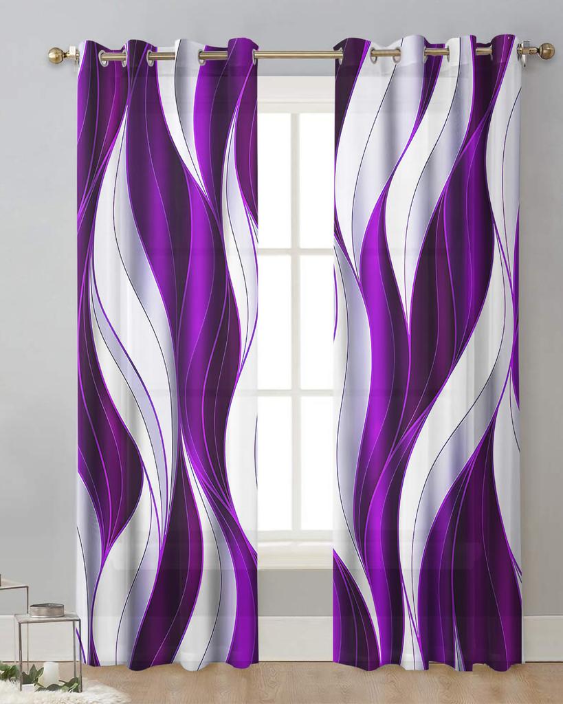 Dark Blue Ripples Lines Modern Tulle Curtains Living Room Voile Drapes Sheer Window Curtains Bedroom Accessories