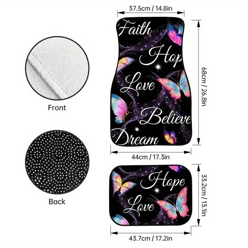 4pcs Universal Fit Butterfly Car Floor Mats Set, Polyester Non-Slip Front Rear Vehicle Floor Protectors, Inspirational Interior