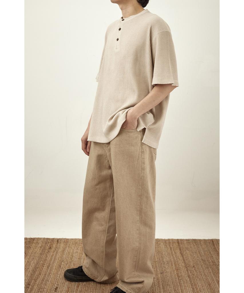 YOUTH Waffle Henley Neck H/S T-Shirt - Light Beige