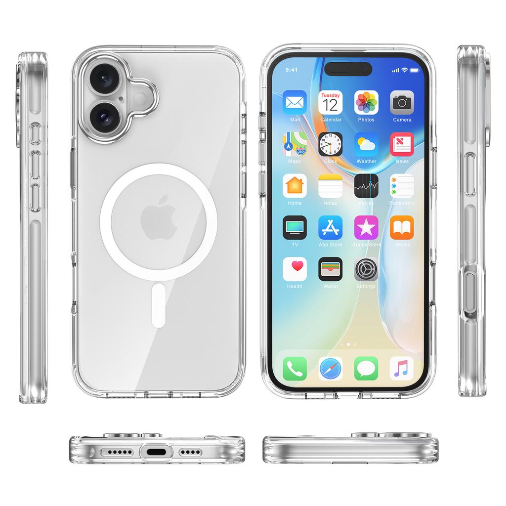 For iPhone 16 Case Compatible with MagSafe Airbag Design PC+TPU Clear Phone Cover