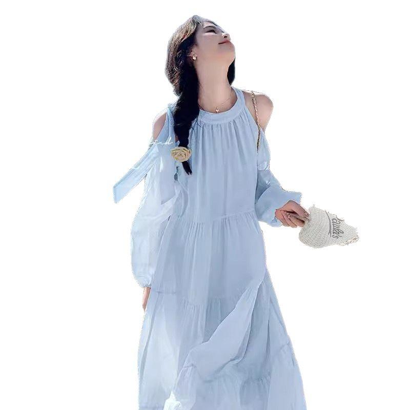 French Gentle Neck Sleeveless Dress Women's Summer Small Temperament Vest Skirt Seaside Long Dress Skirt