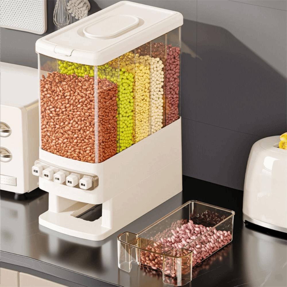 5 Compartments Beans Storage Bin Built-in Measuring Cup Grain Barrel Grain Storage Box  Oats