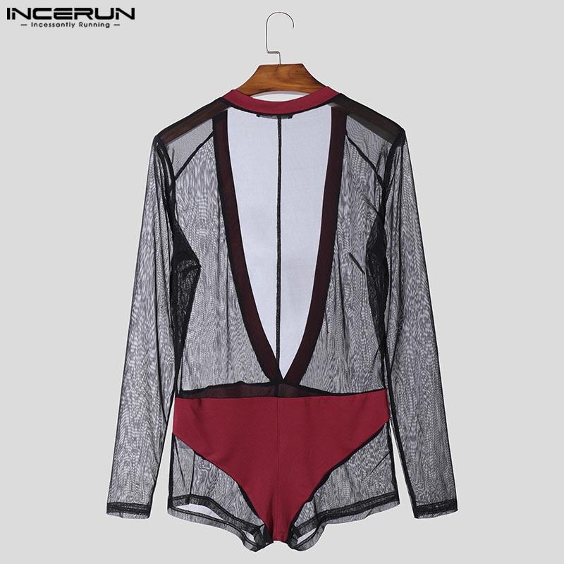 INCERUN Bărbați cu decolteu în V adânc din plasă mozaic transparent Salopete salopete