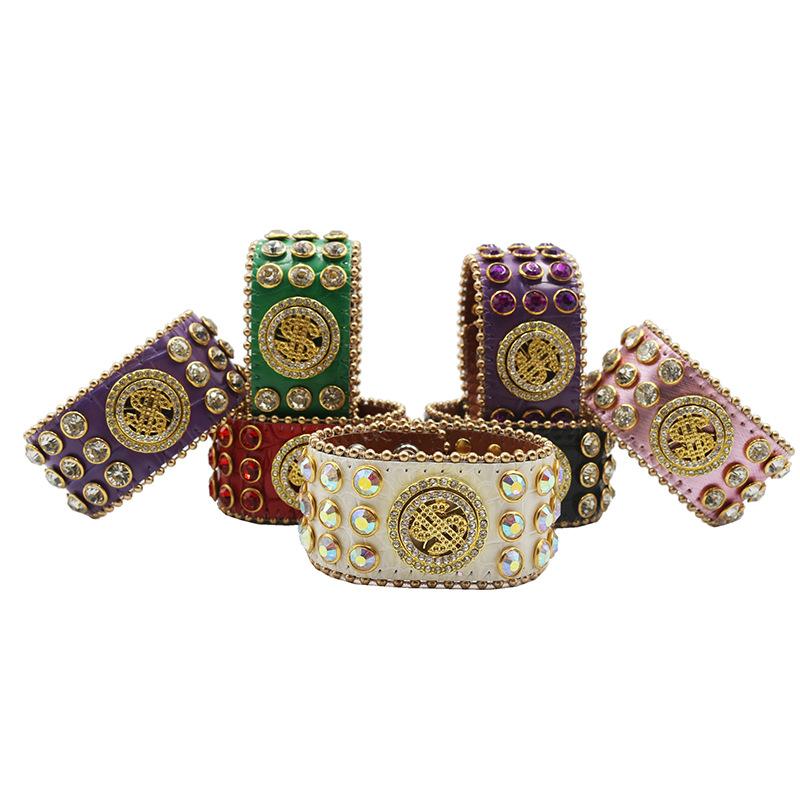 Popular European and American Luxury Rhinestone Bracelets Design Diamond-encrusted PU Leather Bracelets