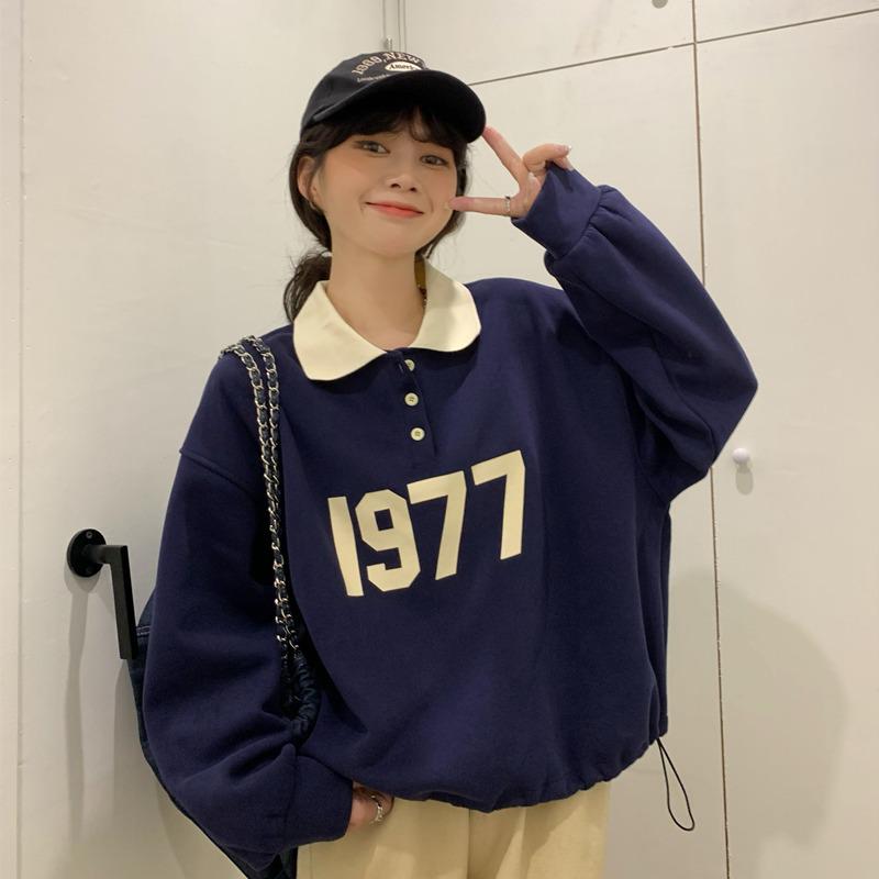 

Women s Retro Color Block Polo Sweatshirt - Autumn/Spring Loose Fit Pullover XL [130-150 kg recommended]