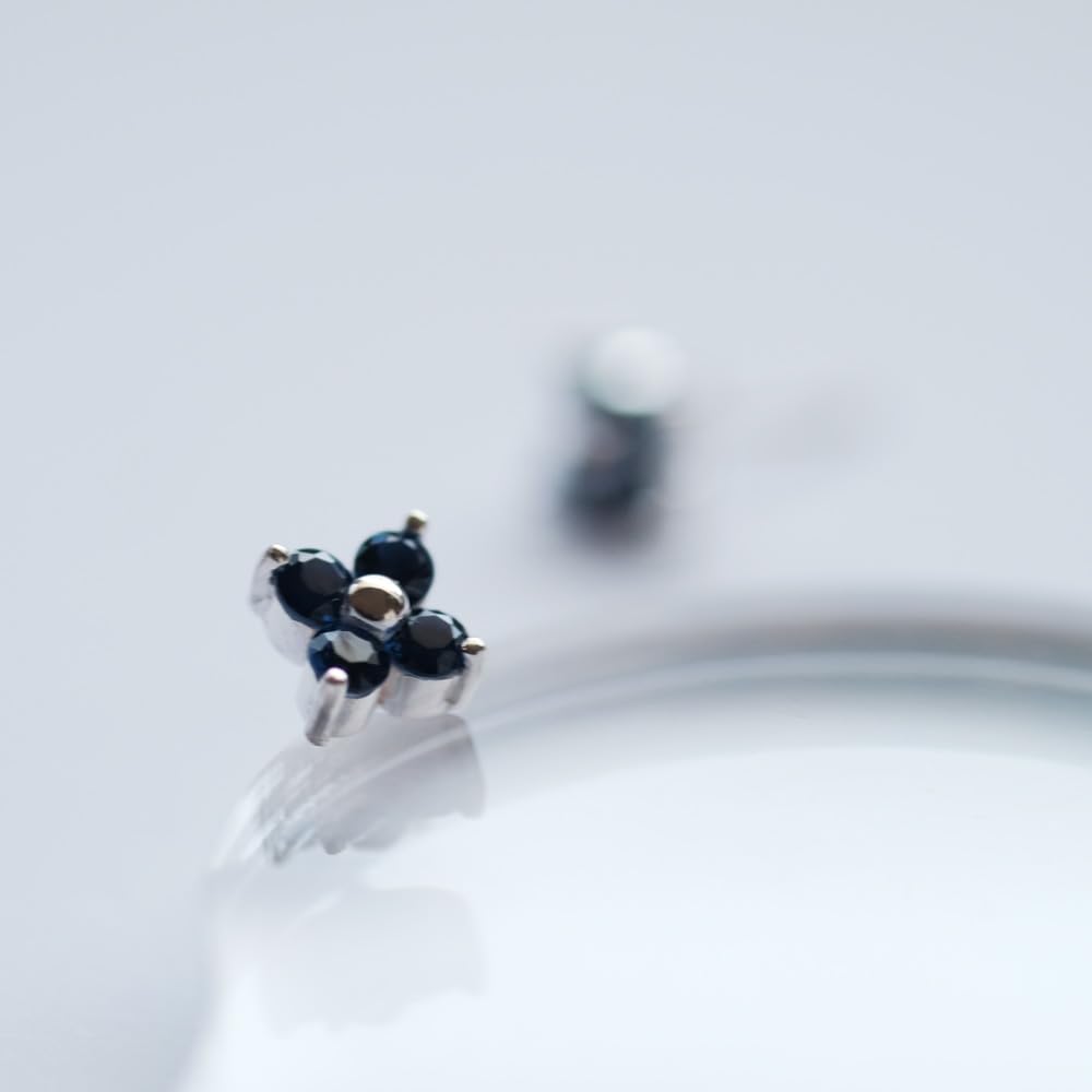 Fleur Flower September Birthstone Sapphire Earrings in Sterling Silver Gift Box Cloud-jewelry (925) [Wooden Included] FCE-1S