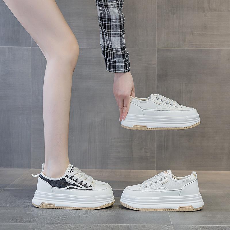 Platform white shoes women's spring new leather casual sports board shoes single shoes