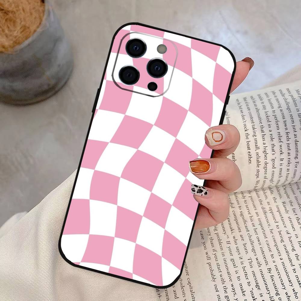 Solid color plaid Phone Case For iPhone 17,16,15,14,13,12,11 Plus,Pro Max,XS,Soft Silicone Black Cover