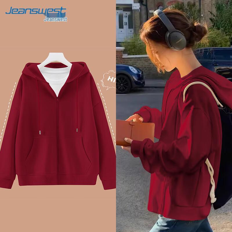 JEANSWEST Women's Oversize Hooded Zip-Up Sweatshirt Jacket