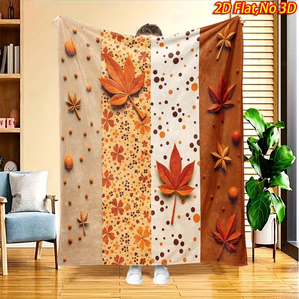 1pc 2D Flat Printing Spring & Summer New Arrival Autumn Maple Leaf Polka Dot Themed Digital Print Blanket, Suitable for All Seasons, Casual Throw Blan