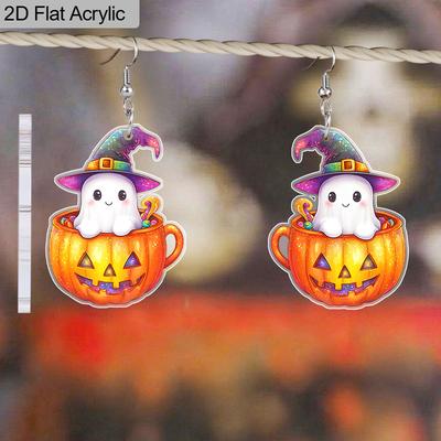 1 pár akrylové náušnice s halloweenskym vzorom ducha a tekvice, šperk, darček pre ženy, dievčatá, ženy