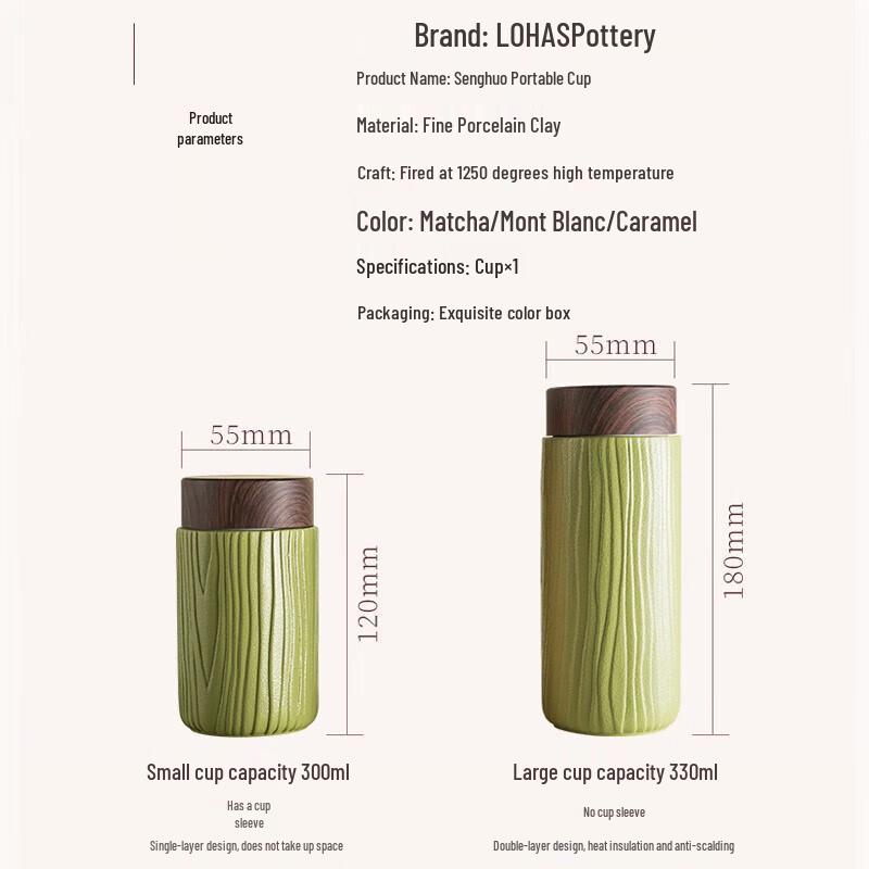 Lubao Ceramic Portable Travel Mug with Wood Grain Lid