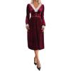 [Baizhiyi] Autumn new Christmas retro party lace v-neck velvet dress