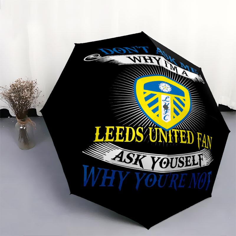 1 Paragüas Plegable Automático - Diseño de Patrón del Leeds United Football Club, Portátil y Plegable con 8 Varillas, Regalos de Navidad y Cumpleaños