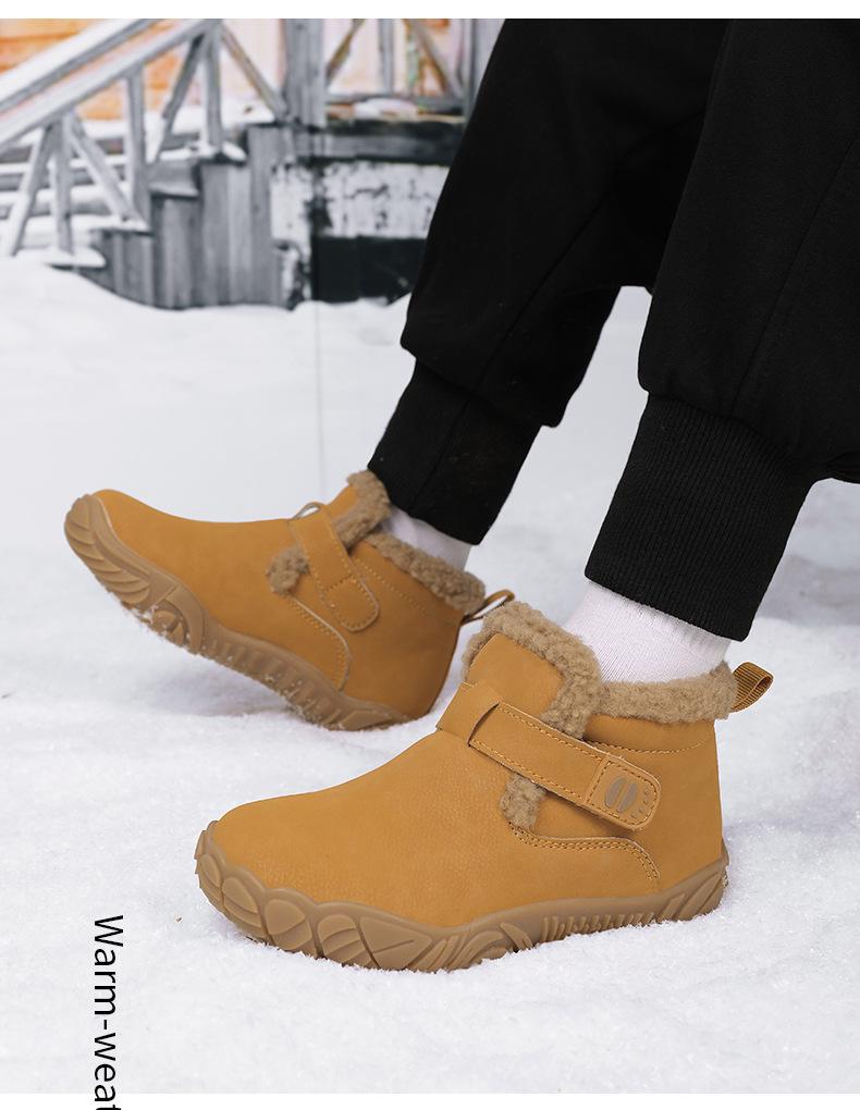2026 Unisex Children's Winter Snow Boots with Velvet Lining & Velcro - Wide Fit, Short Style