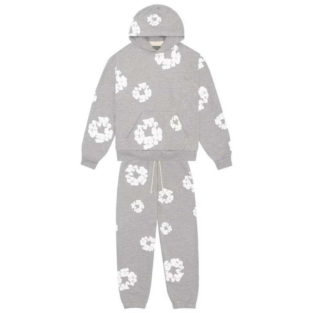 Women Men 2 Piece Tracksuits Floral Print Hoodie Sweatshirt and Elastic Pants for Activewear Workout Outfits Set