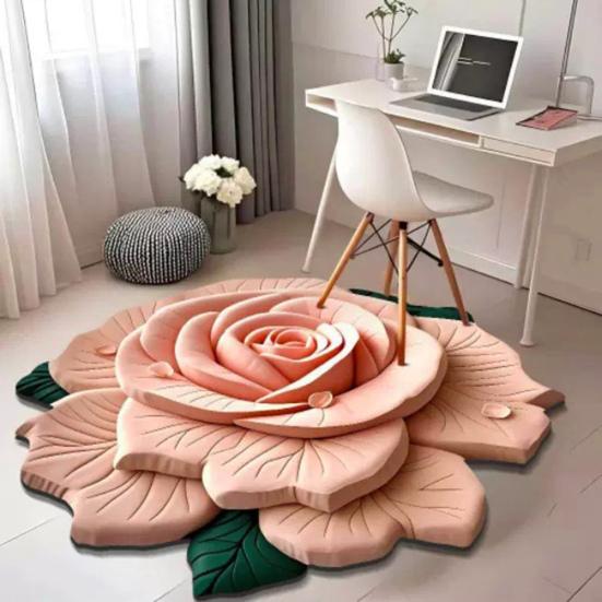 Floral Floor Mat Realistic 3D Visual Effect Flower Carpet Absorbent Floor Rug with Non-Slip