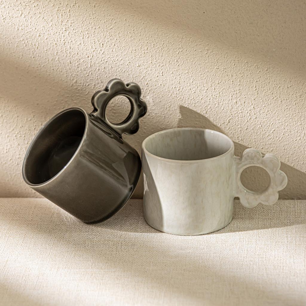 ins wind flower handle ceramic cup mug mug household coffee cup milk cup high value tea cup