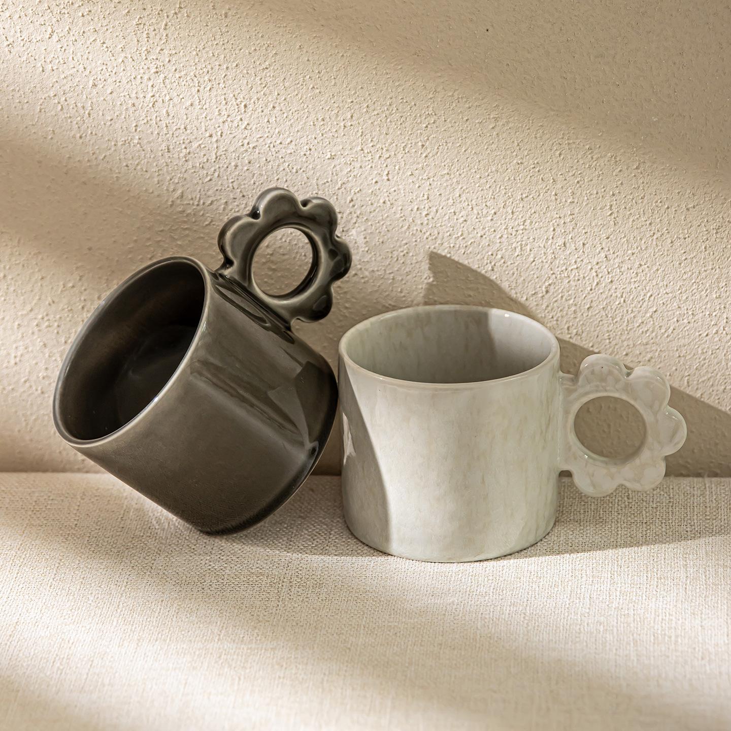 Home&Kitchen Accessories Ins Wind Flower Handle Ceramic Cup Mug Mug Household Coffee Cup Milk Cup High Value Tea Cup