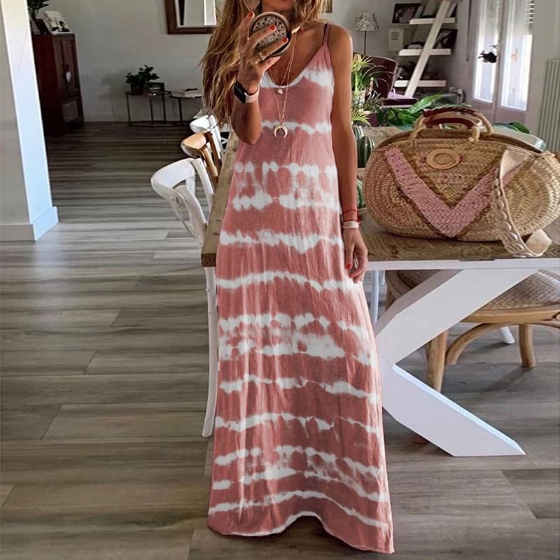 Women Summer Casual Long Maxi Dress With Fashionable Print For Beach Outings