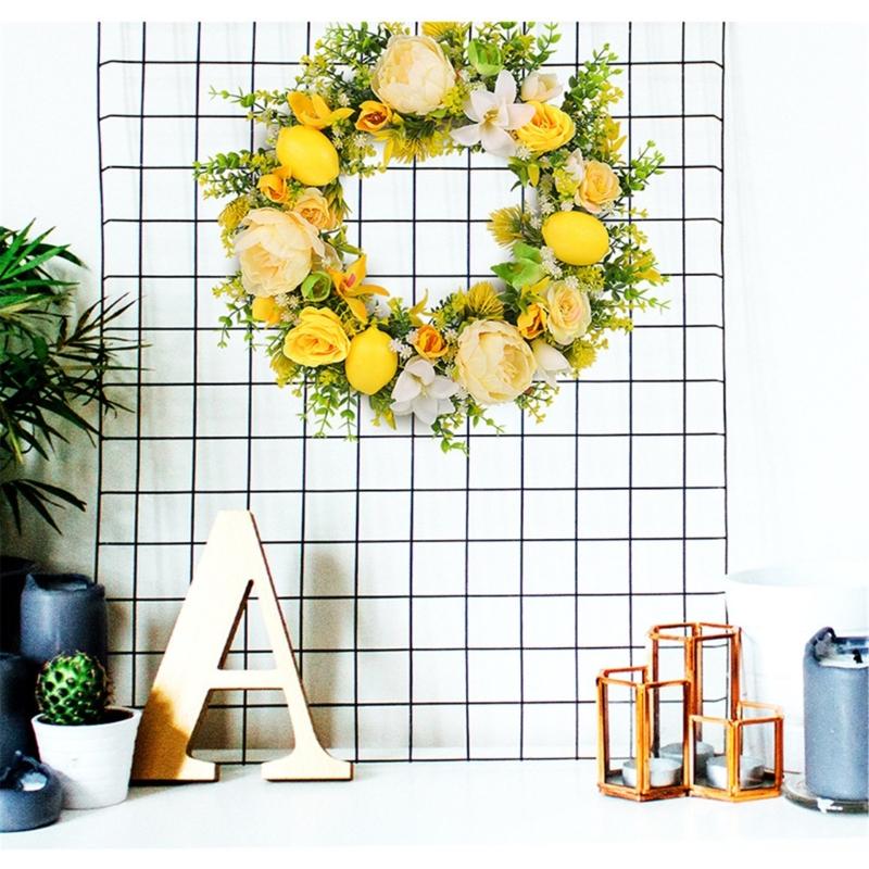 Yellow Flower Wreath with Lemon Artificial Summer Wreath for Front Door Farmhouse Wedding Garden Outdoor Decorations